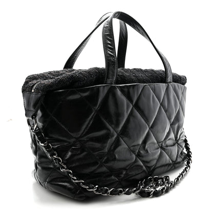 Glazed Calfskin Quilted Tweed Portobello Tote Black