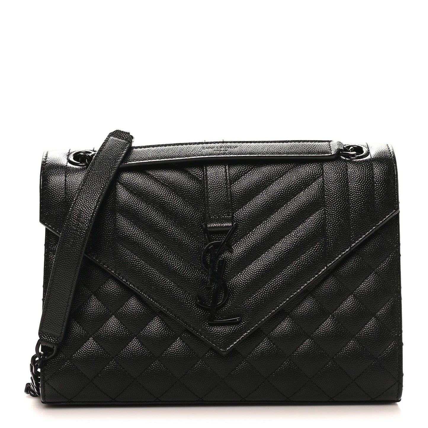 Grain De Poudre Textured Mixed Matelasse Triquilt Medium Monogram Monochrome Satchel Black