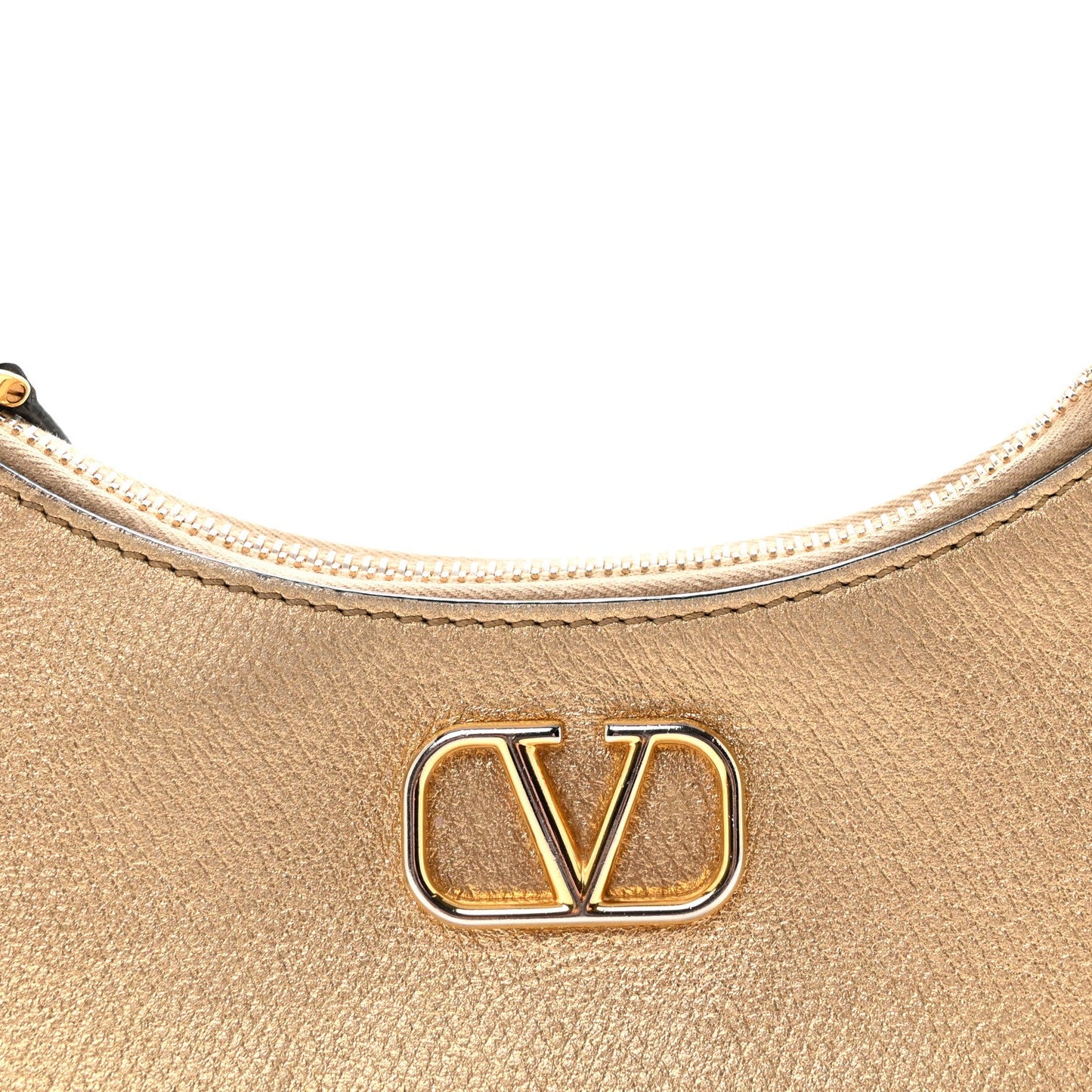 Metallic Grainy Calfskin Mini Vlogo Hobo Bag Gold