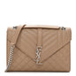 Grain De Poudre Textured Mixed Matelasse Medium Triquilt Monogram Satchel Dark Beige