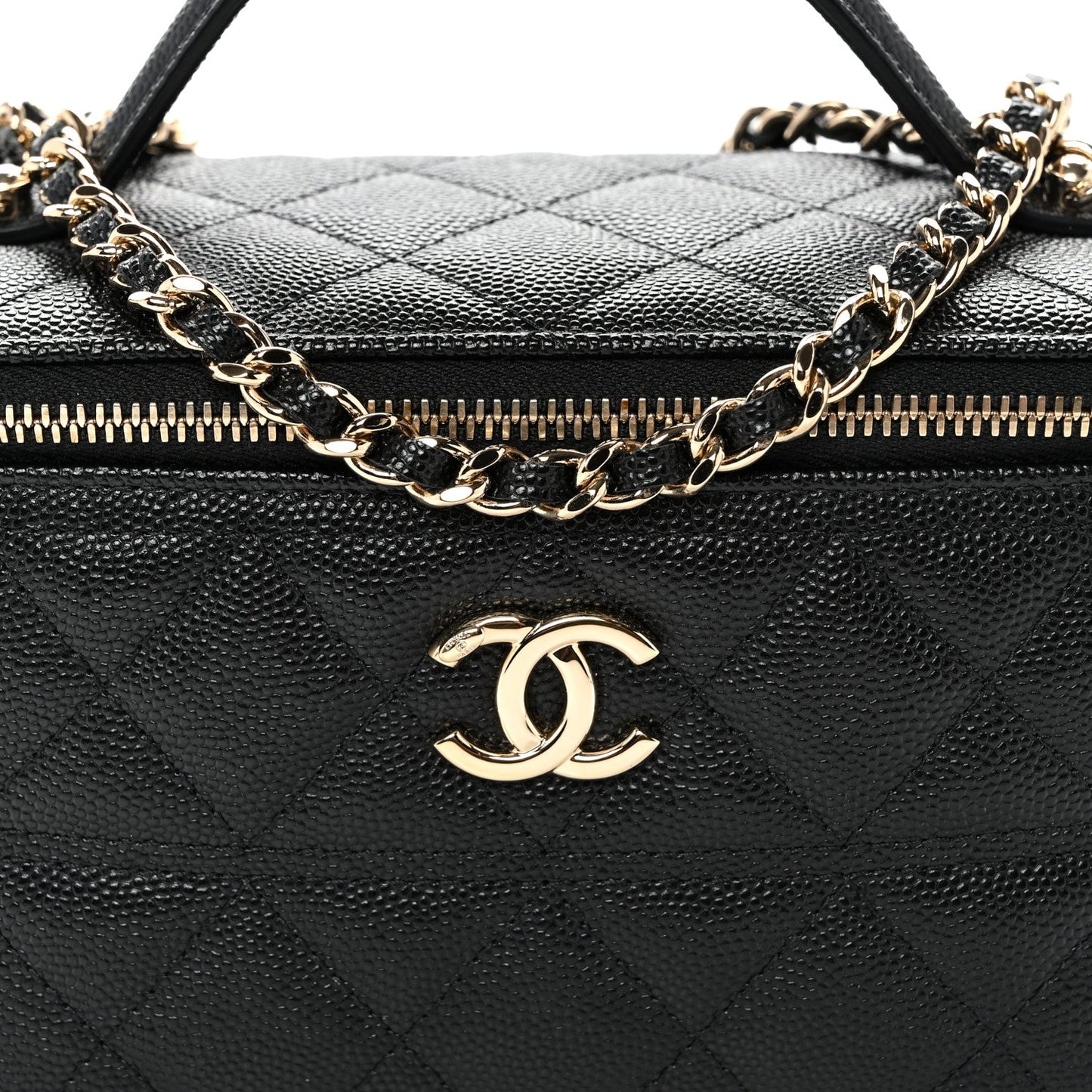 Caviar Quilted Trendy Handle Mini Vanity Black