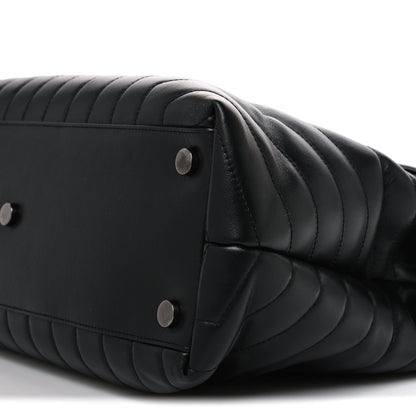 Calfskin Y Quilted Monogram Monochrome Large Loulou Chain Satchel Black