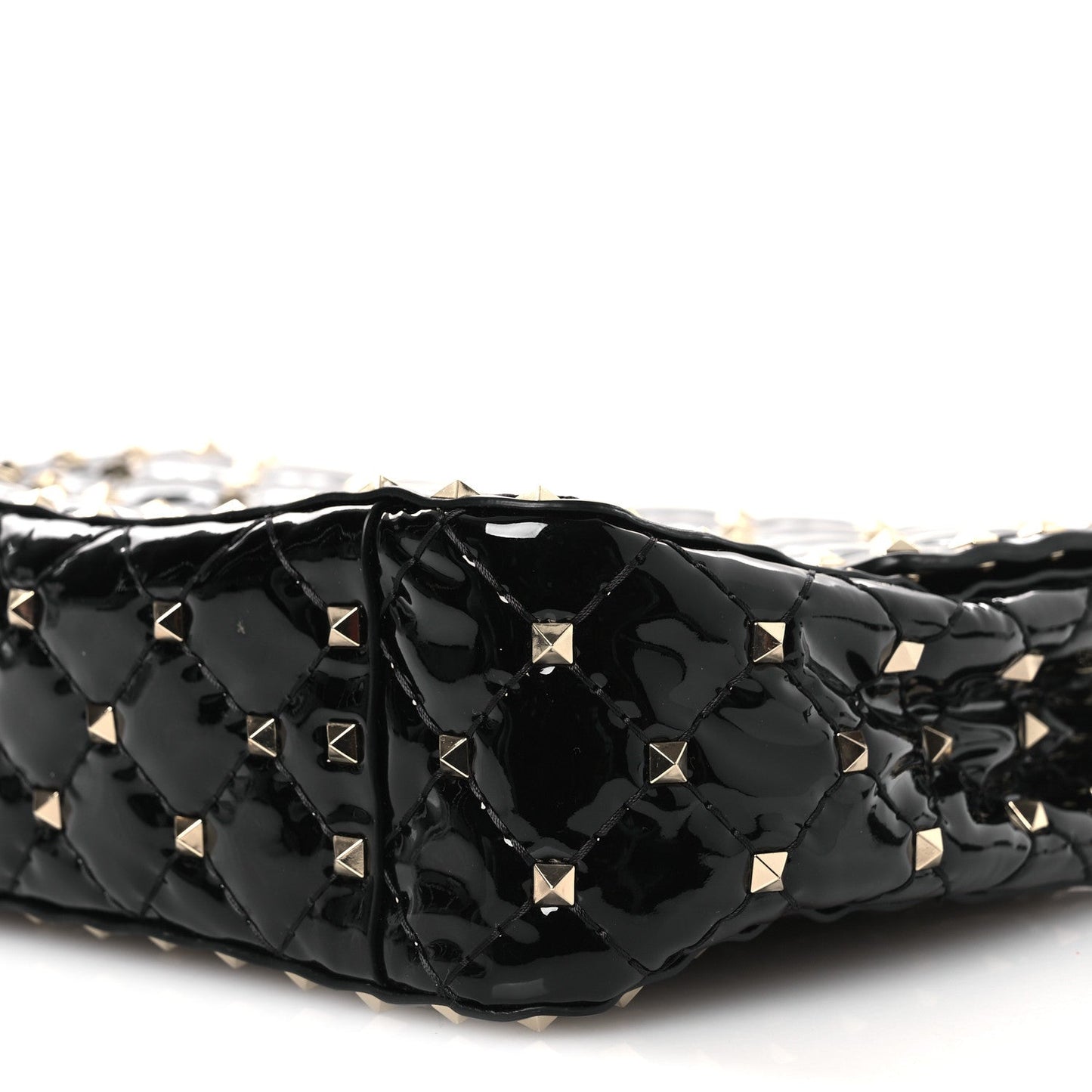 Patent Medium Rockstud Spike Shoulder Bag Black