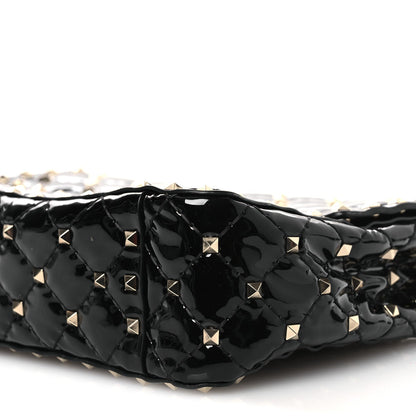Patent Medium Rockstud Spike Shoulder Bag Black