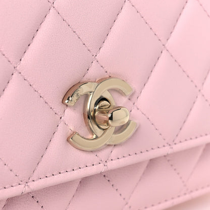 Lambskin Quilted Trendy Chain CC Wallet On Chain WOC Light Pink