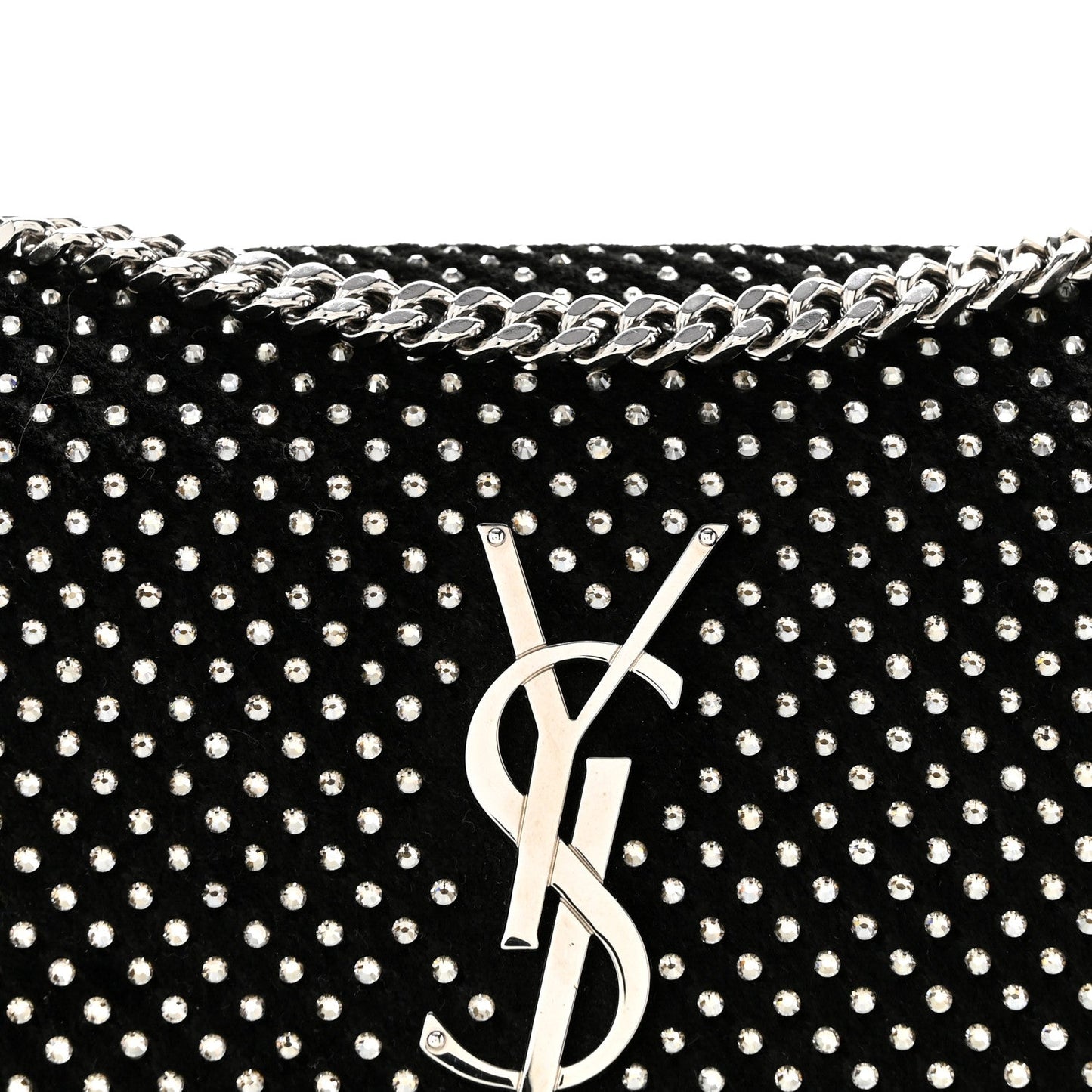 Velvet Crystal Studded Monogram Small Kate Satchel Black