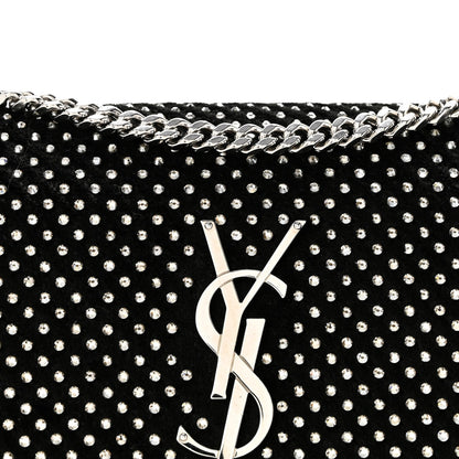 Velvet Crystal Studded Monogram Small Kate Satchel Black