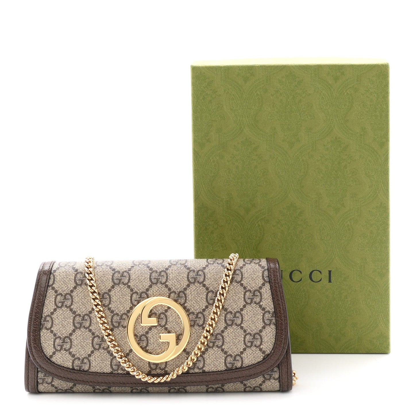 GG Supreme Monogram Textured Dollar Calfskin Blondie Continental Chain Wallet Beige Ebony New Acero