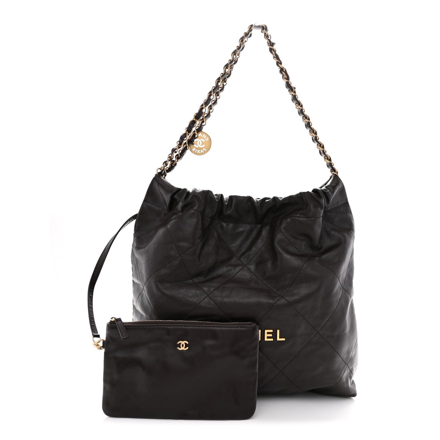 Shiny Calfskin Quilted Small Chanel 22 Dark Brown