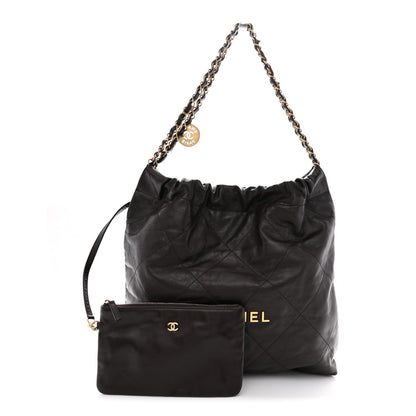Shiny Calfskin Quilted Small Chanel 22 Dark Brown