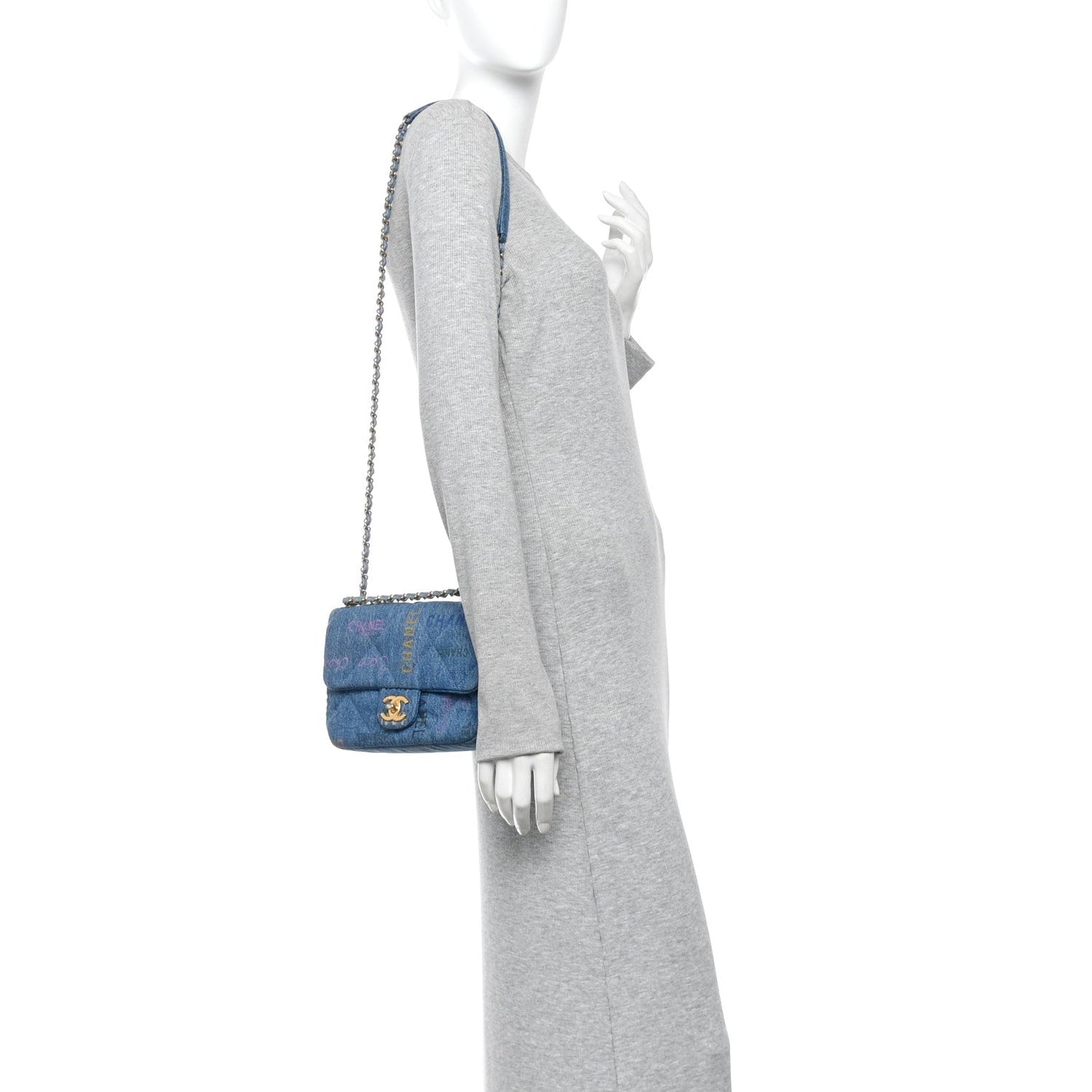 Denim Quilted Mini Denim Mood Rectangular Flap Blue Multicolor