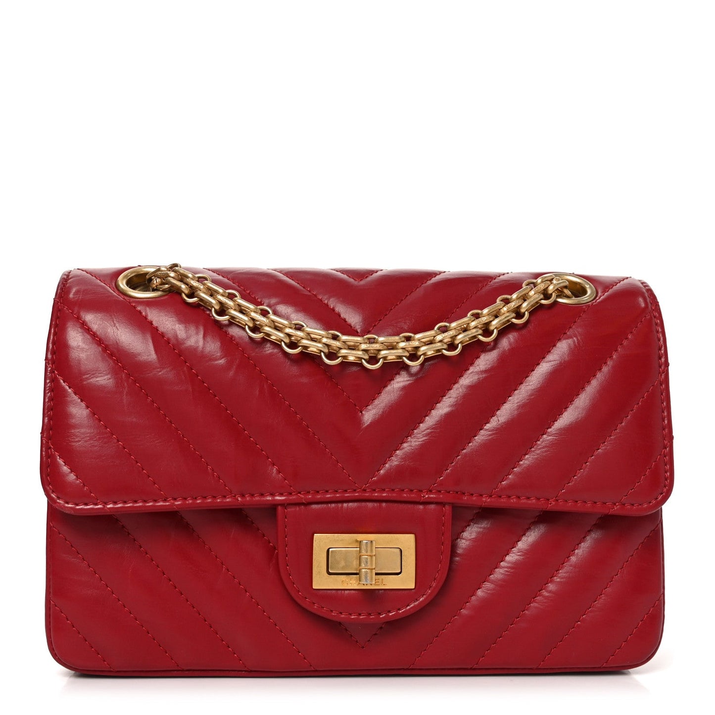 Aged Calfskin Chevron Quilted 2.55 Reissue Mini Flap Dark Red