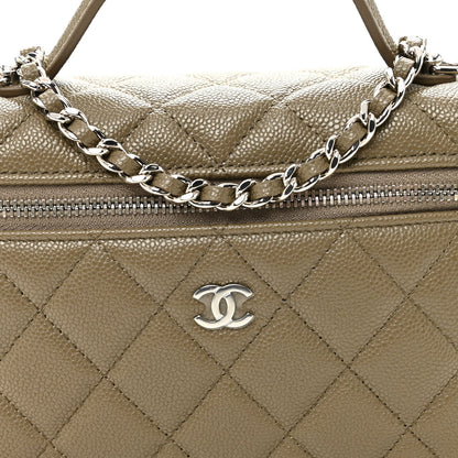 Caviar Quilted Top Handle Slim Vanity With Chain Dark Khaki