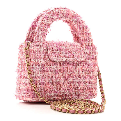 Tweed Quilted Mini Nano Kelly Shopper Pink