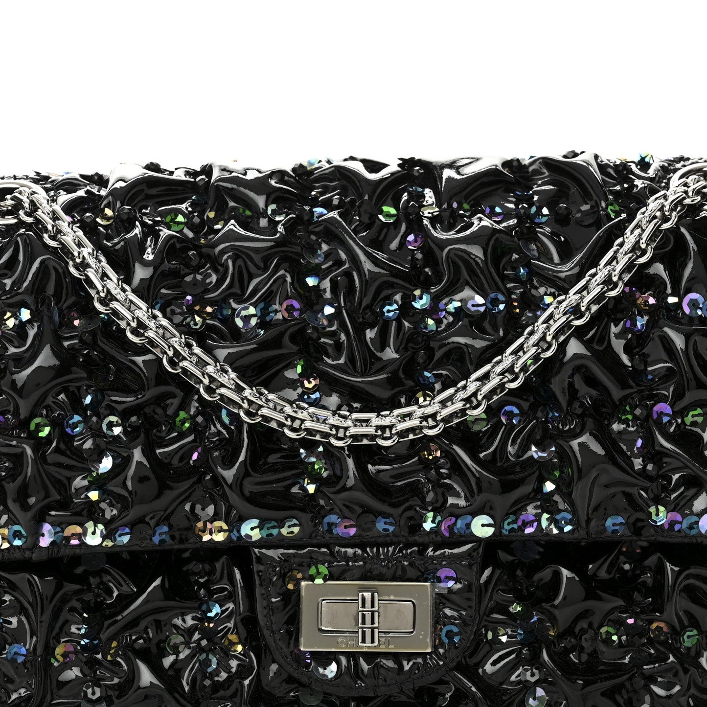 Patent Sequin Crystal Ruched 2.55 Reissue 225 Flap Black