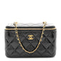 Patent Enamel Quilted Small Coco Hearts Vanity Case With Chain Black