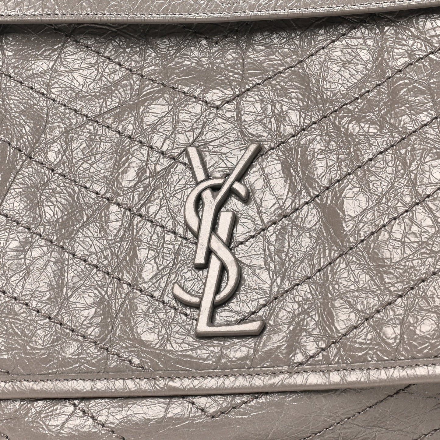 Crinkled Calfskin Matelasse Monogram Large Niki Chain Satchel Fog