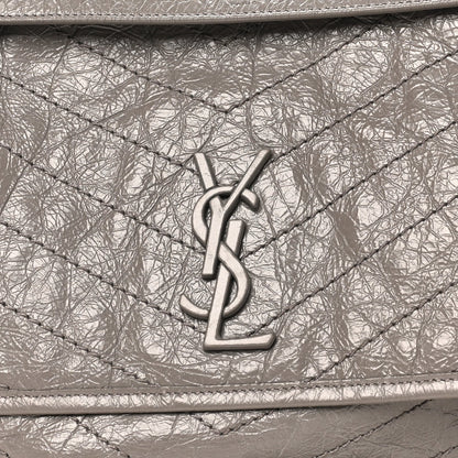 Crinkled Calfskin Matelasse Monogram Large Niki Chain Satchel Fog