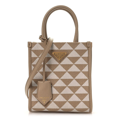 Jacquard Saffiano Triangolo Symbole Embroidered Micro Tote Corda Talco