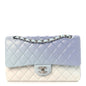 Perforated Lambskin Quilted Medium Double Flap Light Blue Light Purple White