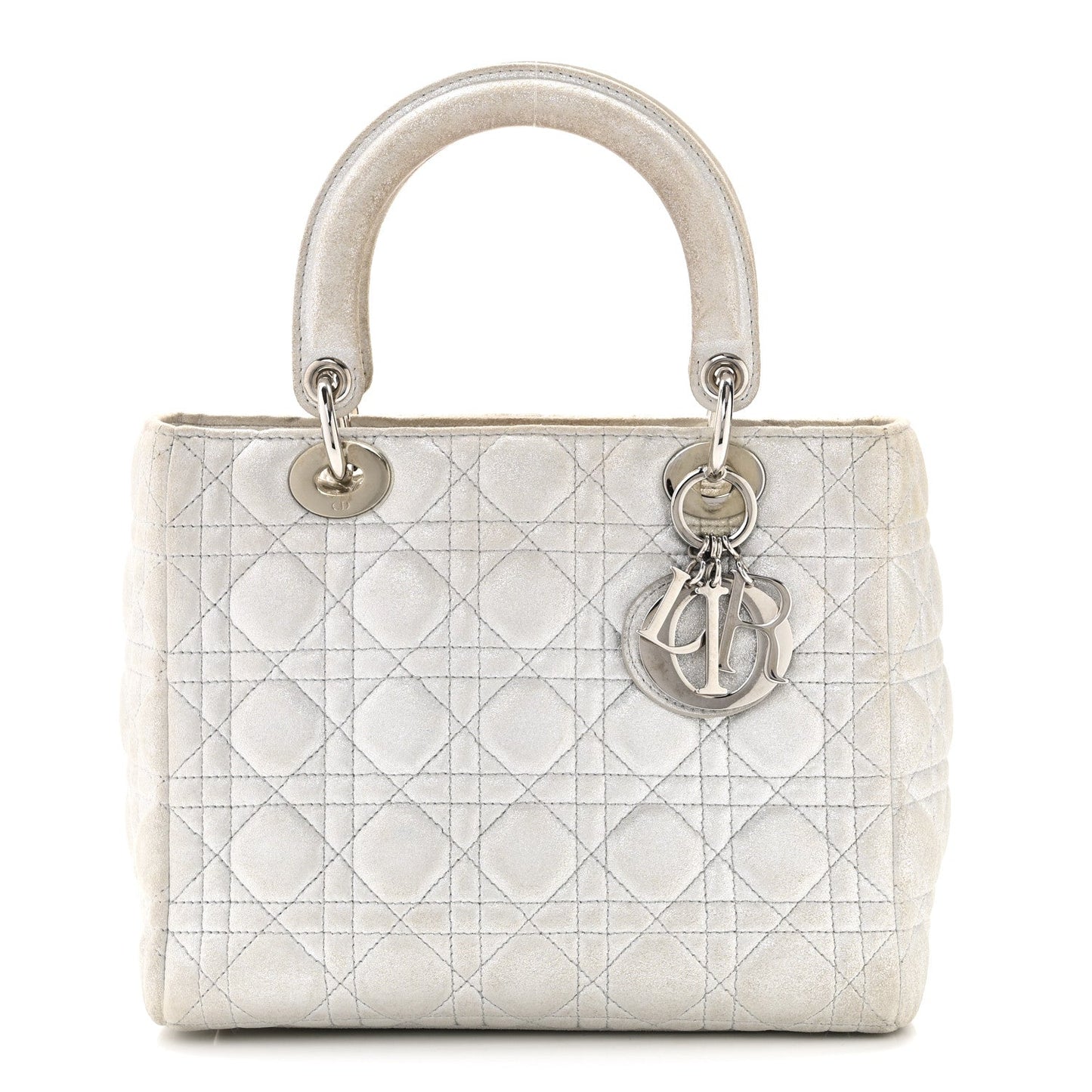 Metallic Nubuck Cannage Medium Lady Dior Silver
