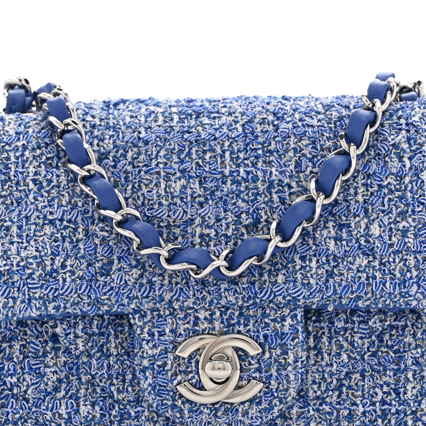 Tweed Quilted Mini Rectangular Flap Blue White