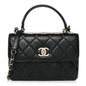 Lambskin Quilted Small Trendy CC Dual Handle Flap Bag Black