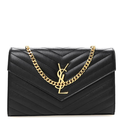 Grain De Poudre Matelasse Chevron Monogram Chain Wallet Black