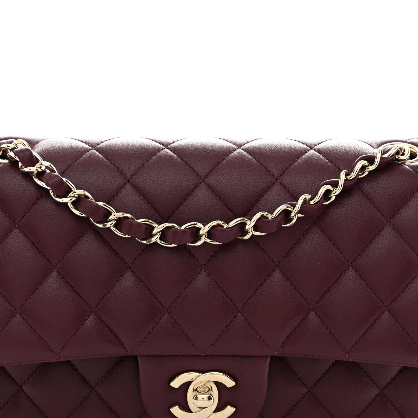 Lambskin Quilted Medium Double Flap Burgundy