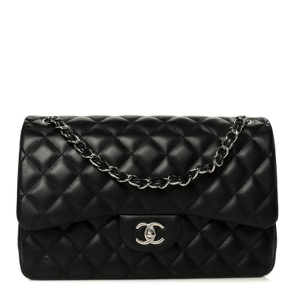 Lambskin Quilted Jumbo Double Flap Black