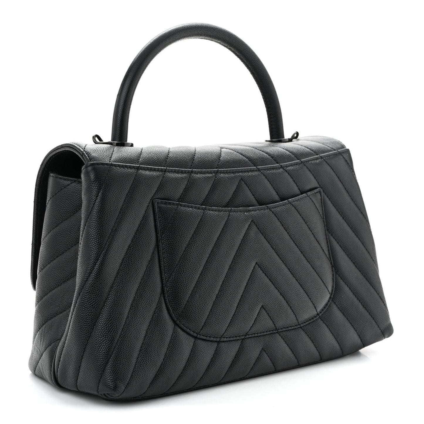 Caviar Chevron Quilted Small Coco Handle Flap So Black