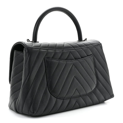 Caviar Chevron Quilted Small Coco Handle Flap So Black