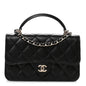Lambskin Quilted Flap Phone Holder With Chain Black