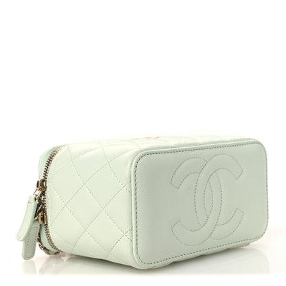 Caviar Quilted Small Tiny CC Vanity Case With Chain Light Green