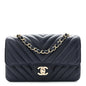 Lambskin Chevron Quilted Mini Rectangular Flap Navy