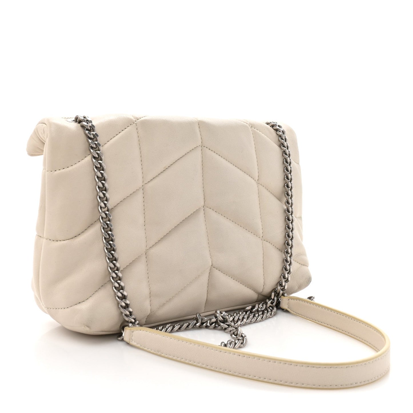 Lambskin Quilted Toy Loulou Puffer Monogram Chain Satchel Crema Soft