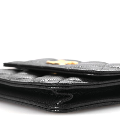 Caviar Quilted Twist Your Buttons Coin Purse With Chain Navy