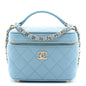 Caviar Quilted Top Handle Vanity Case With Chain Blue