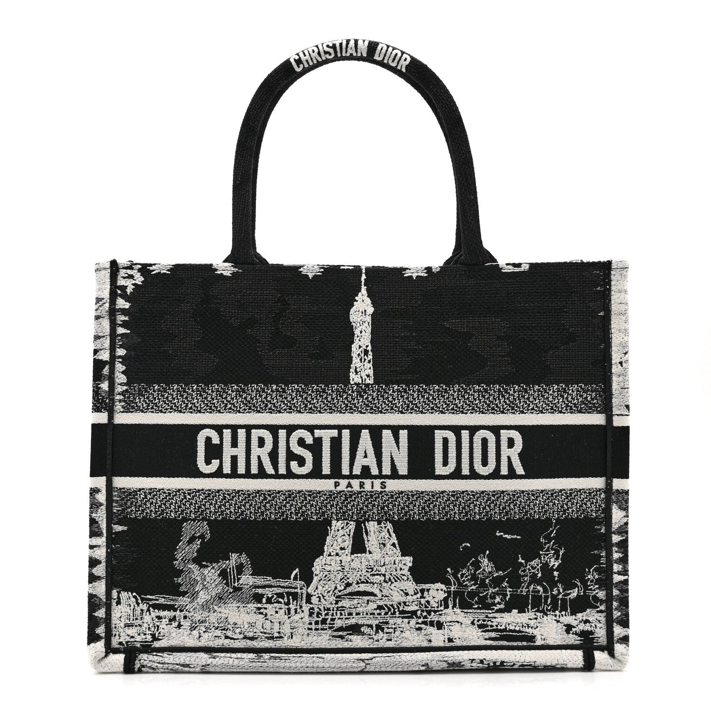 Canvas Embroidered Medium Paris Book Tote Black White