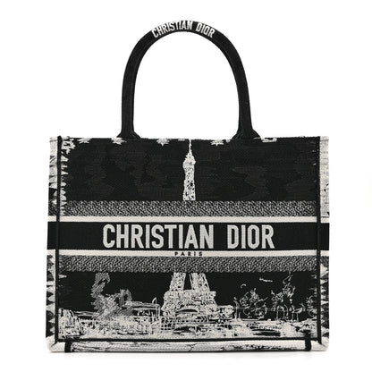 Canvas Embroidered Medium Paris Book Tote Black White