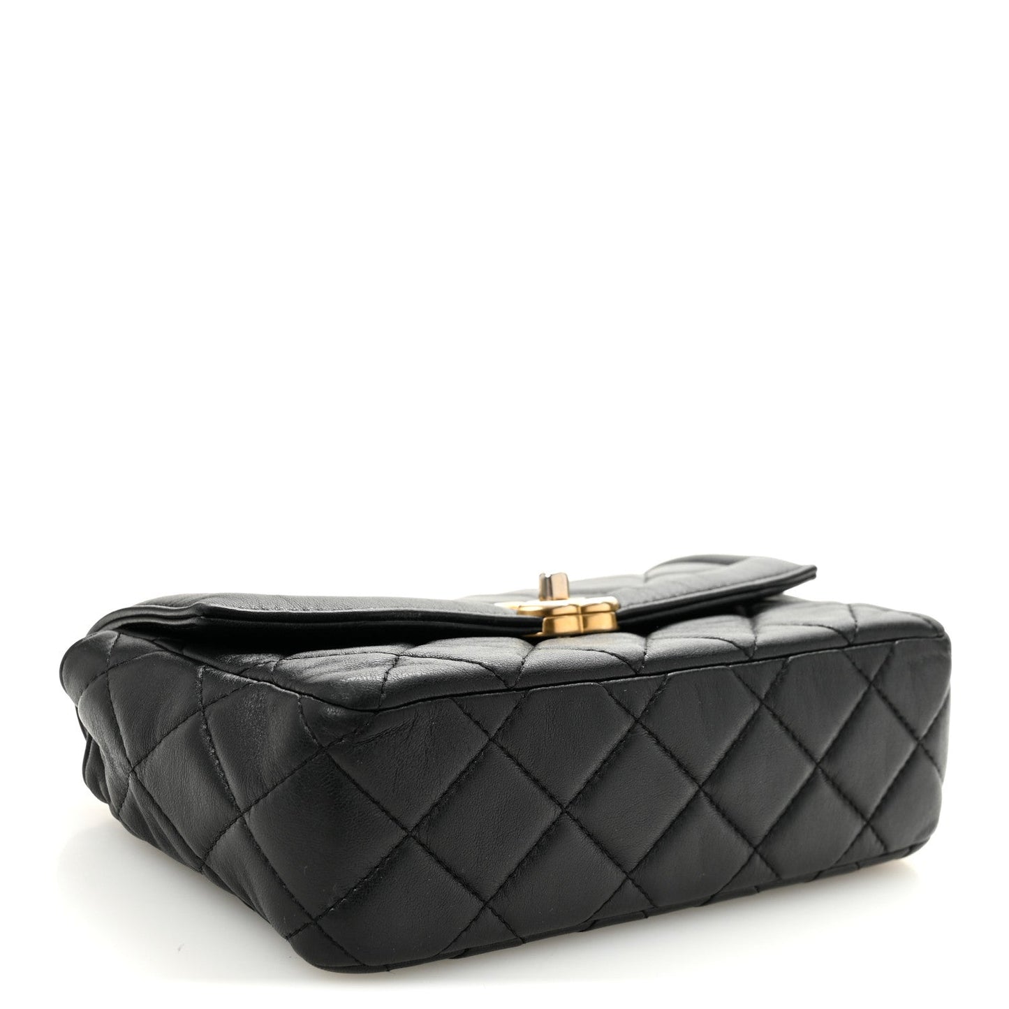 Shiny Lambskin Quilted Small Single Flap Black