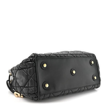 Lambskin Cannage Side Pocket Satchel Black