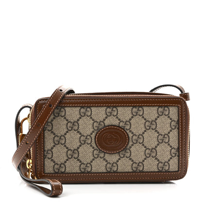 GG Supreme Monogram Azalea Calfskin Mini Retro Interlocking G Mini Shoulder Bag Beige Ebony Brown Sugar