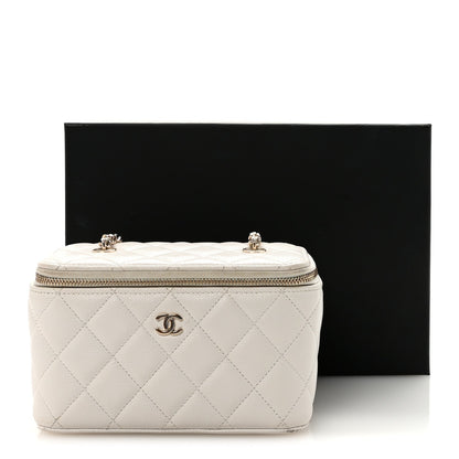 Caviar Quilted Small Vanity Case With Chain White