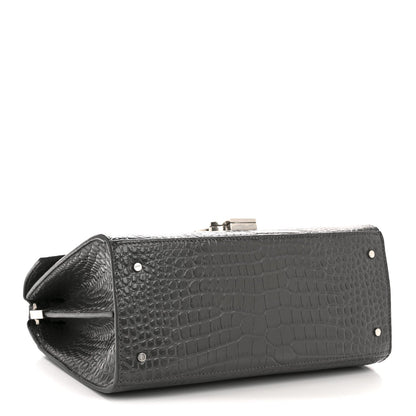 Calfskin Crocodile Embossed Medium Classic Monogram Cassandra Top Handle Fog