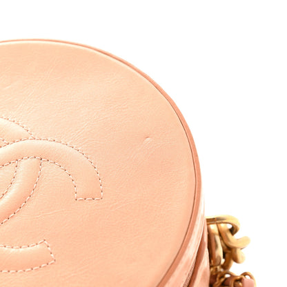 Glazed Calfskin Round As Earth Evening Bag Beige