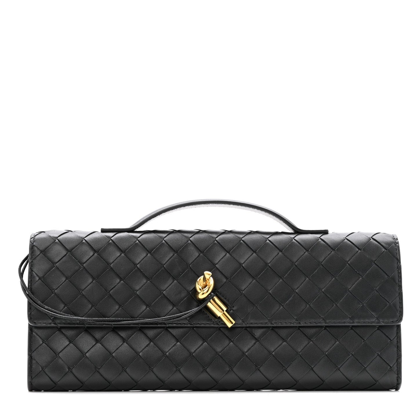 Nappa Intrecciato Long Andiamo Top Handle Clutch Black