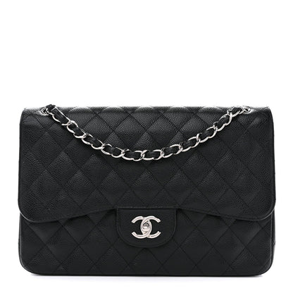 Caviar Quilted Jumbo Double Flap Black