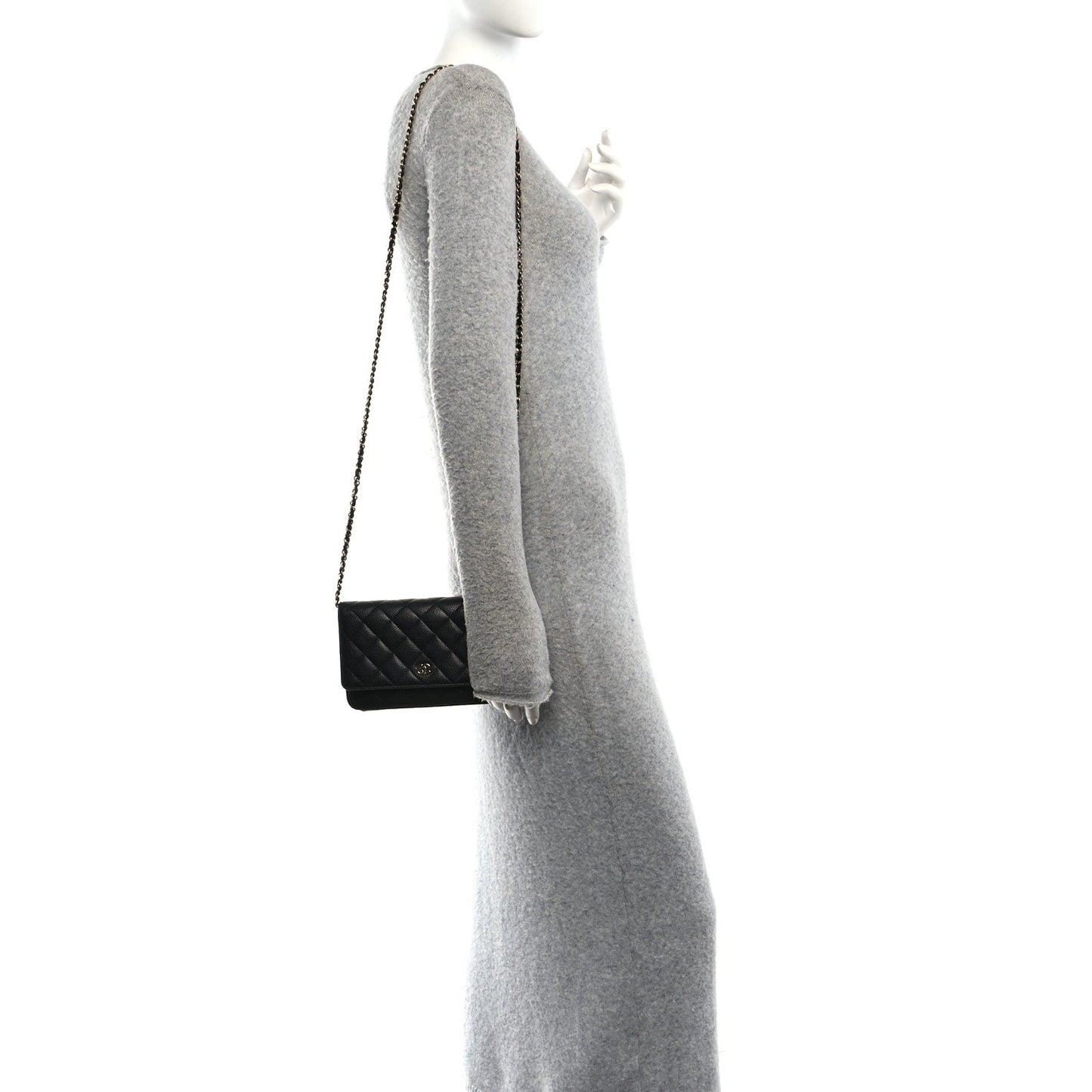 Caviar Quilted Wallet on Chain WOC Black