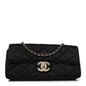Satin Quilted Pearl CC Flap Clutch Black